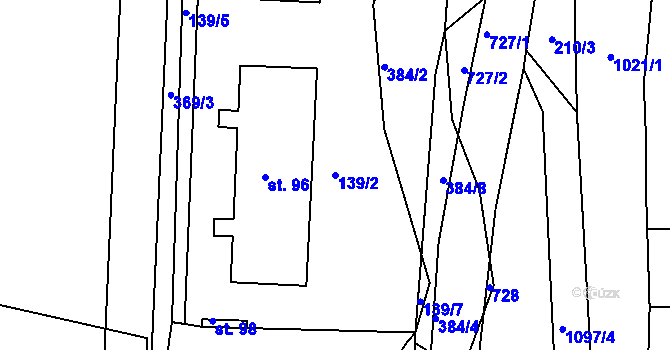 Parcela st. 139/2 v KÚ Česká Dlouhá, Katastrální mapa