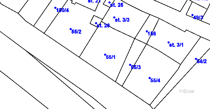 Parcela st. 55/1 v KÚ Moravská Dlouhá, Katastrální mapa
