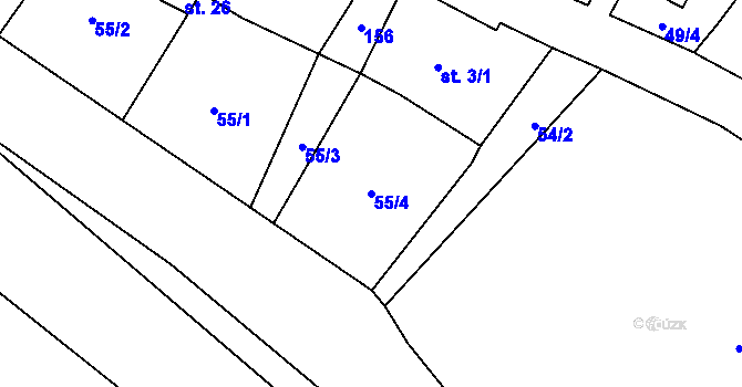 Parcela st. 55/4 v KÚ Moravská Dlouhá, Katastrální mapa