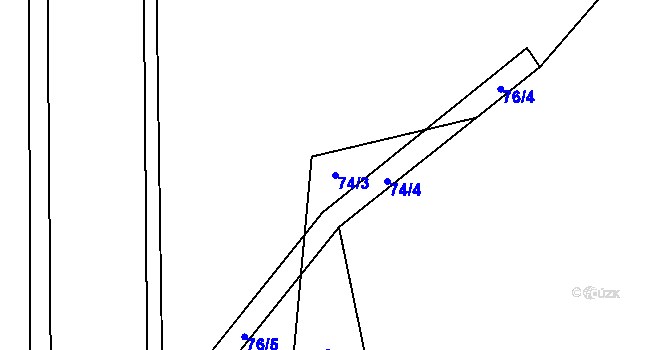 Parcela st. 74/3 v KÚ Moravská Dlouhá, Katastrální mapa