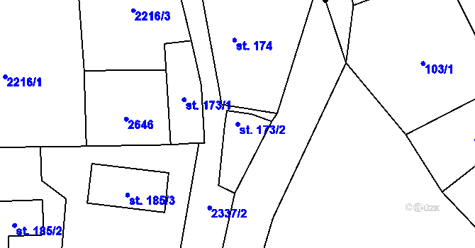Parcela st. 173/2 v KÚ Zářečí nad Svitavou, Katastrální mapa