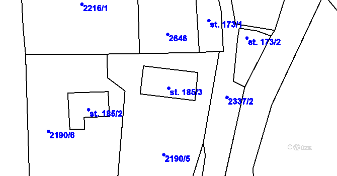 Parcela st. 185/3 v KÚ Zářečí nad Svitavou, Katastrální mapa