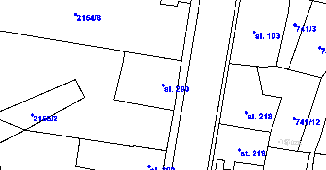 Parcela st. 290 v KÚ Zářečí nad Svitavou, Katastrální mapa