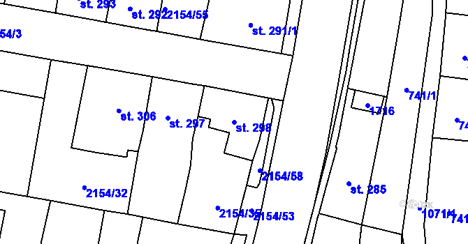 Parcela st. 298 v KÚ Zářečí nad Svitavou, Katastrální mapa