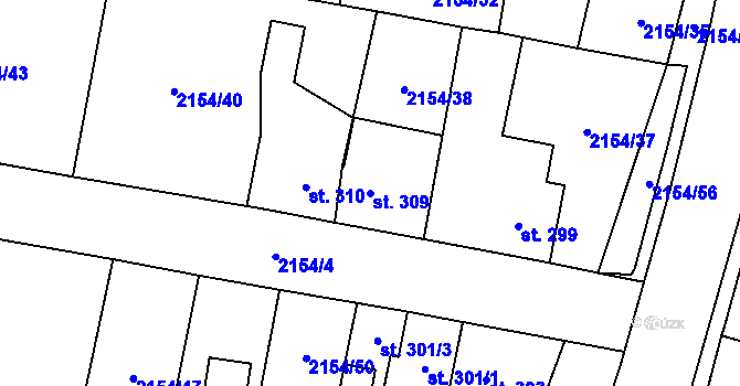 Parcela st. 309 v KÚ Zářečí nad Svitavou, Katastrální mapa