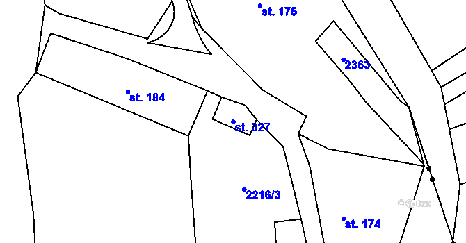 Parcela st. 327 v KÚ Zářečí nad Svitavou, Katastrální mapa