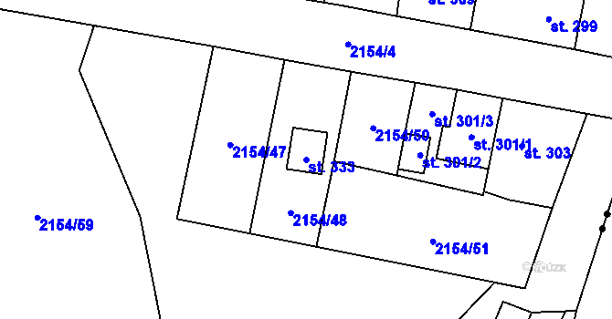 Parcela st. 333 v KÚ Zářečí nad Svitavou, Katastrální mapa