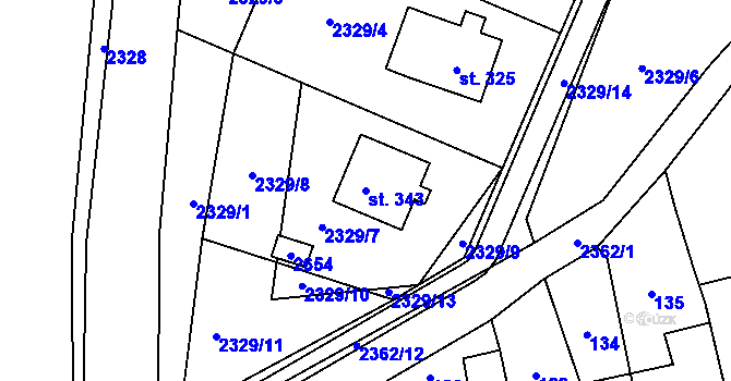 Parcela st. 343 v KÚ Zářečí nad Svitavou, Katastrální mapa
