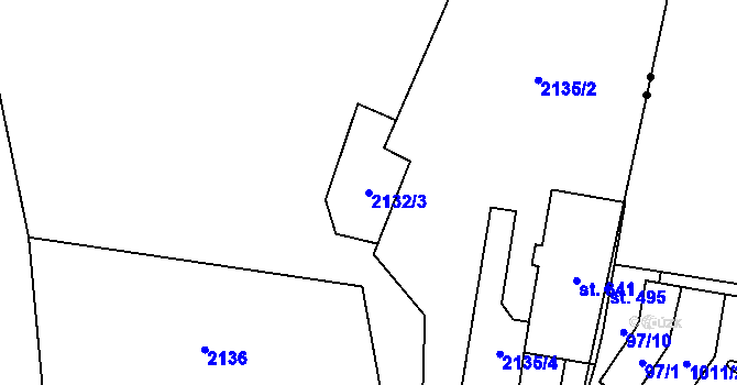 Parcela st. 2132/3 v KÚ Zářečí nad Svitavou, Katastrální mapa