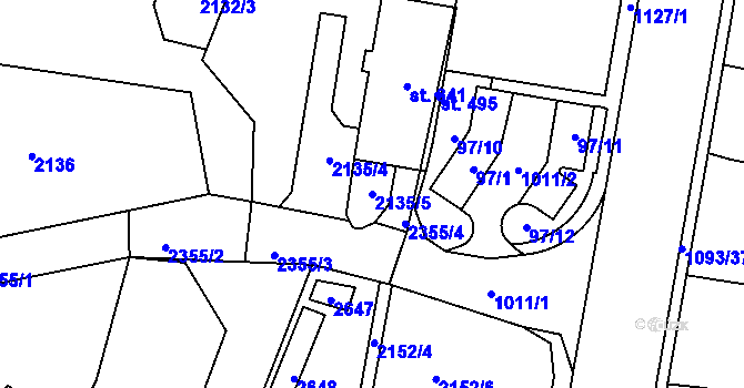 Parcela st. 2135/5 v KÚ Zářečí nad Svitavou, Katastrální mapa