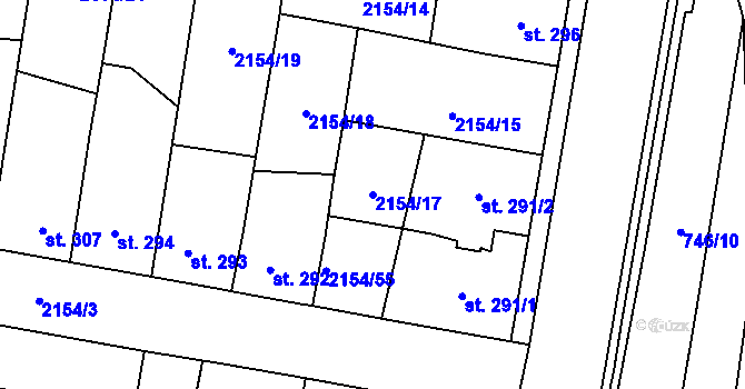 Parcela st. 2154/17 v KÚ Zářečí nad Svitavou, Katastrální mapa