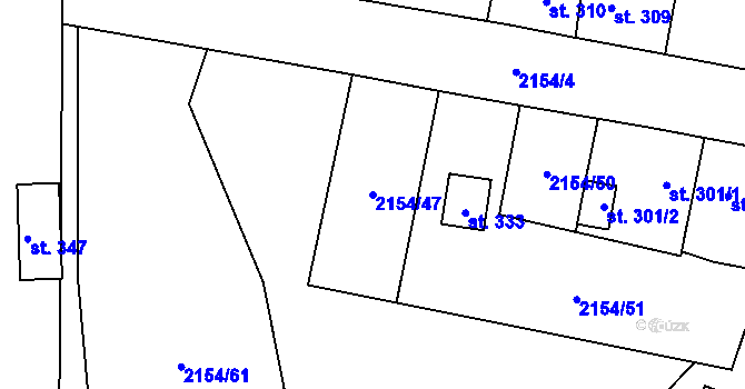 Parcela st. 2154/47 v KÚ Zářečí nad Svitavou, Katastrální mapa