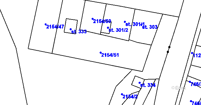 Parcela st. 2154/51 v KÚ Zářečí nad Svitavou, Katastrální mapa