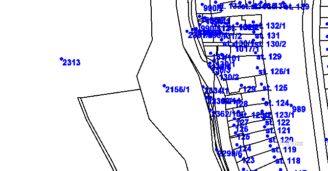Parcela st. 2156/1 v KÚ Zářečí nad Svitavou, Katastrální mapa