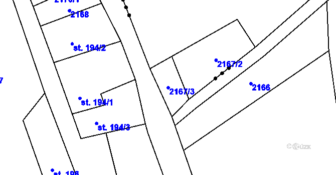Parcela st. 2167/3 v KÚ Zářečí nad Svitavou, Katastrální mapa