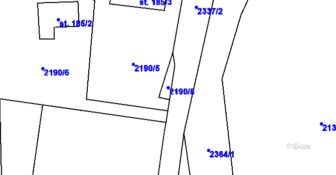 Parcela st. 2190/8 v KÚ Zářečí nad Svitavou, Katastrální mapa