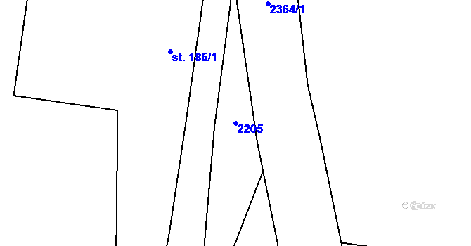 Parcela st. 2205 v KÚ Zářečí nad Svitavou, Katastrální mapa