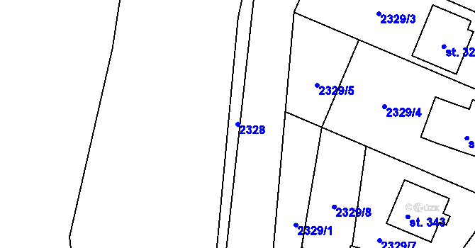 Parcela st. 2328 v KÚ Zářečí nad Svitavou, Katastrální mapa