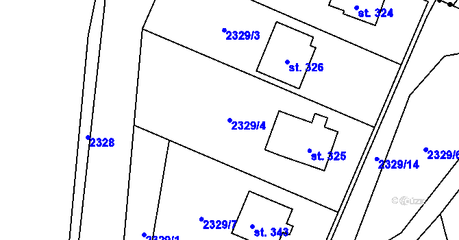 Parcela st. 2329/4 v KÚ Zářečí nad Svitavou, Katastrální mapa