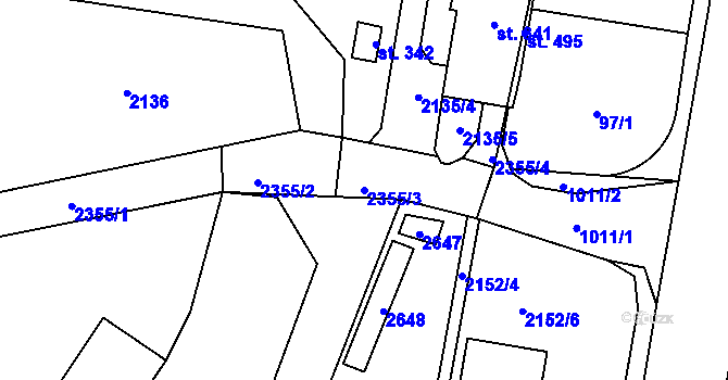 Parcela st. 2355/3 v KÚ Zářečí nad Svitavou, Katastrální mapa