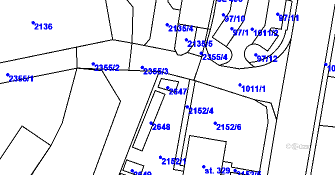 Parcela st. 2647 v KÚ Zářečí nad Svitavou, Katastrální mapa