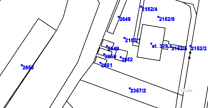 Parcela st. 2650 v KÚ Zářečí nad Svitavou, Katastrální mapa