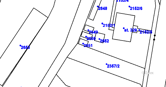 Parcela st. 2651 v KÚ Zářečí nad Svitavou, Katastrální mapa