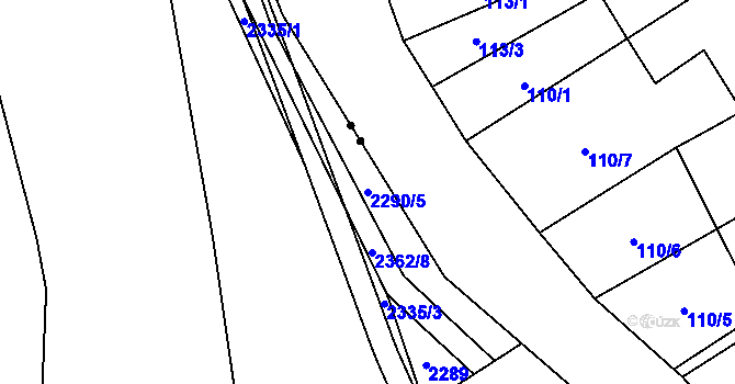 Parcela st. 2290/5 v KÚ Zářečí nad Svitavou, Katastrální mapa