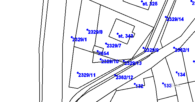 Parcela st. 2654 v KÚ Zářečí nad Svitavou, Katastrální mapa