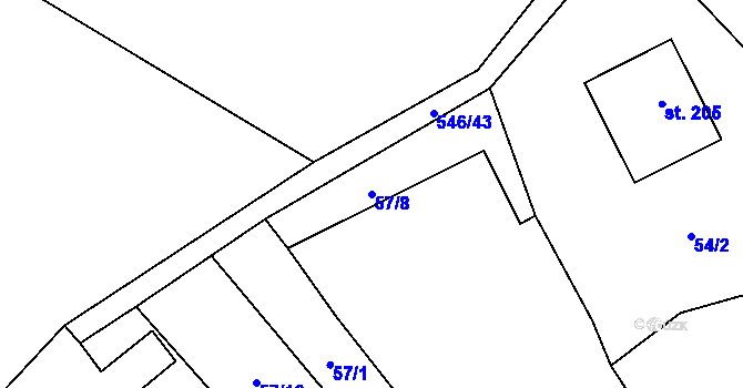 Parcela st. 57/8 v KÚ Březovice pod Bezdězem, Katastrální mapa