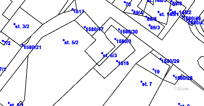 Parcela st. 5/3 v KÚ Březské, Katastrální mapa