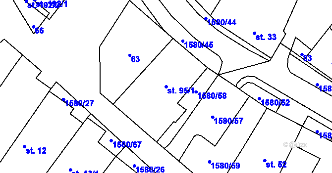 Parcela st. 95/1 v KÚ Březské, Katastrální mapa
