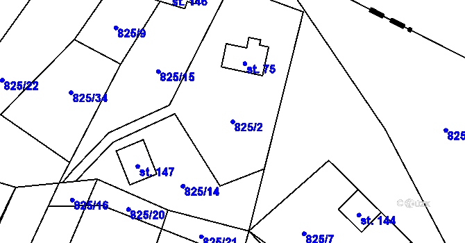 Parcela st. 825/2 v KÚ Březské, Katastrální mapa
