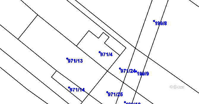Parcela st. 971/4 v KÚ Březské, Katastrální mapa