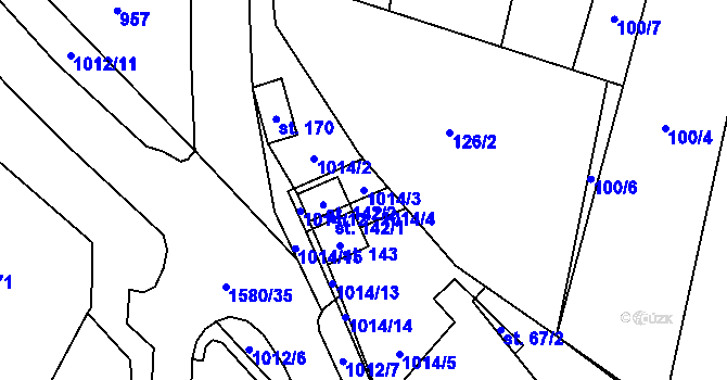 Parcela st. 1014/3 v KÚ Březské, Katastrální mapa