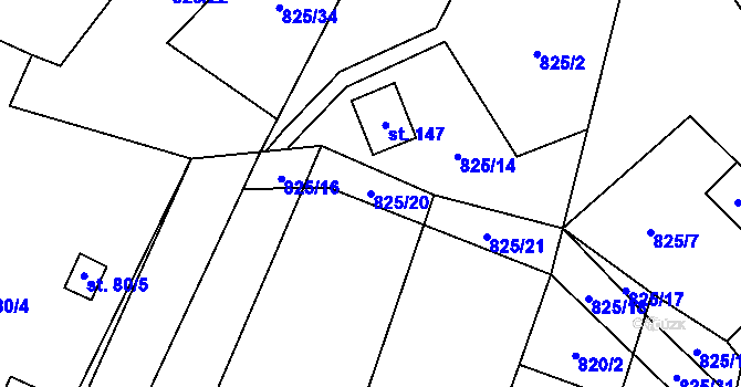 Parcela st. 825/20 v KÚ Březské, Katastrální mapa