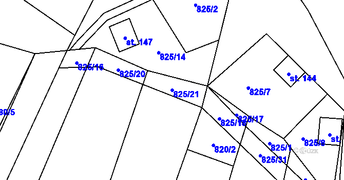 Parcela st. 825/21 v KÚ Březské, Katastrální mapa