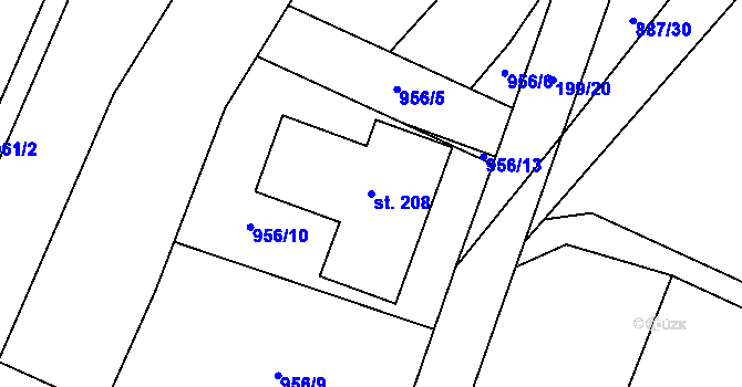 Parcela st. 208 v KÚ Březské, Katastrální mapa