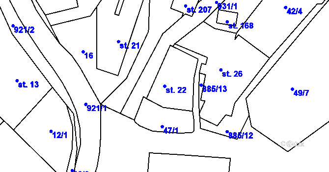 Parcela st. 22 v KÚ Březsko, Katastrální mapa