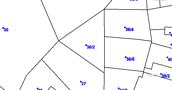 Parcela st. 36/2 v KÚ Březsko, Katastrální mapa