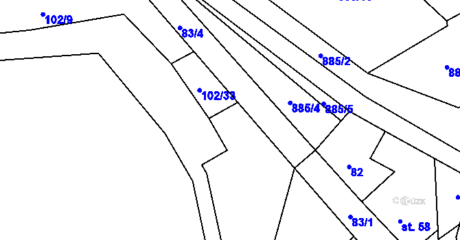 Parcela st. 102/21 v KÚ Březsko, Katastrální mapa