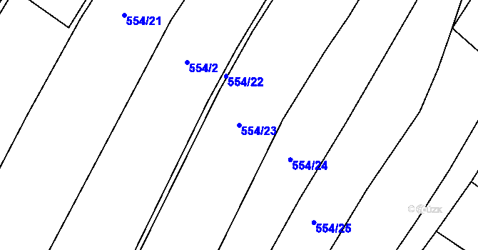 Parcela st. 554/23 v KÚ Březsko, Katastrální mapa
