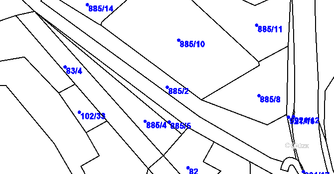 Parcela st. 885/2 v KÚ Březsko, Katastrální mapa