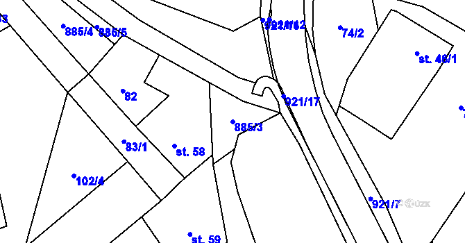 Parcela st. 885/3 v KÚ Březsko, Katastrální mapa