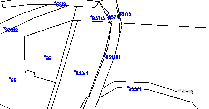 Parcela st. 851/11 v KÚ Březsko, Katastrální mapa