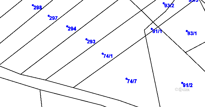 Parcela st. 74/1 v KÚ Ladín, Katastrální mapa
