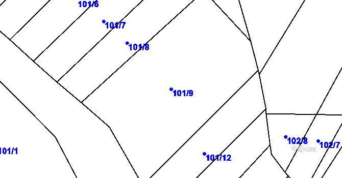 Parcela st. 101/9 v KÚ Ladín, Katastrální mapa