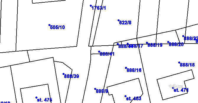 Parcela st. 888/41 v KÚ Březůvky, Katastrální mapa