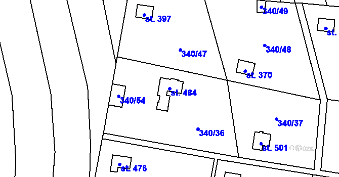 Parcela st. 484 v KÚ Březůvky, Katastrální mapa