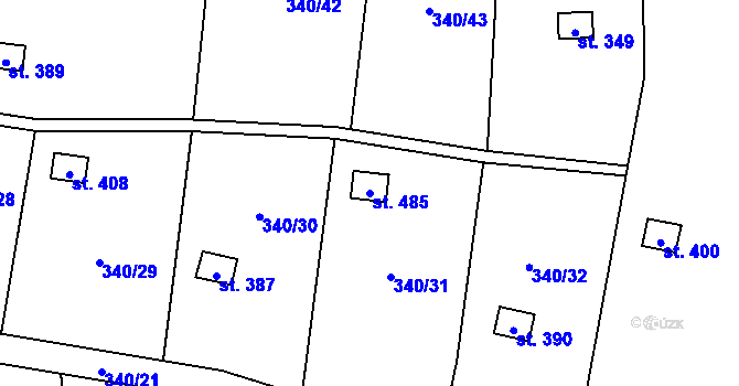 Parcela st. 485 v KÚ Březůvky, Katastrální mapa